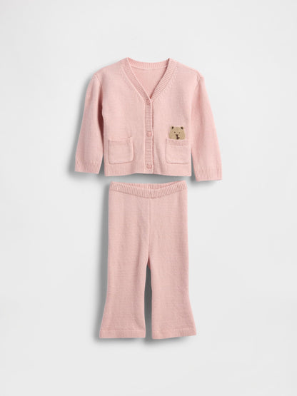 Pembe Cashsoft Ayı Cep Hırka Set