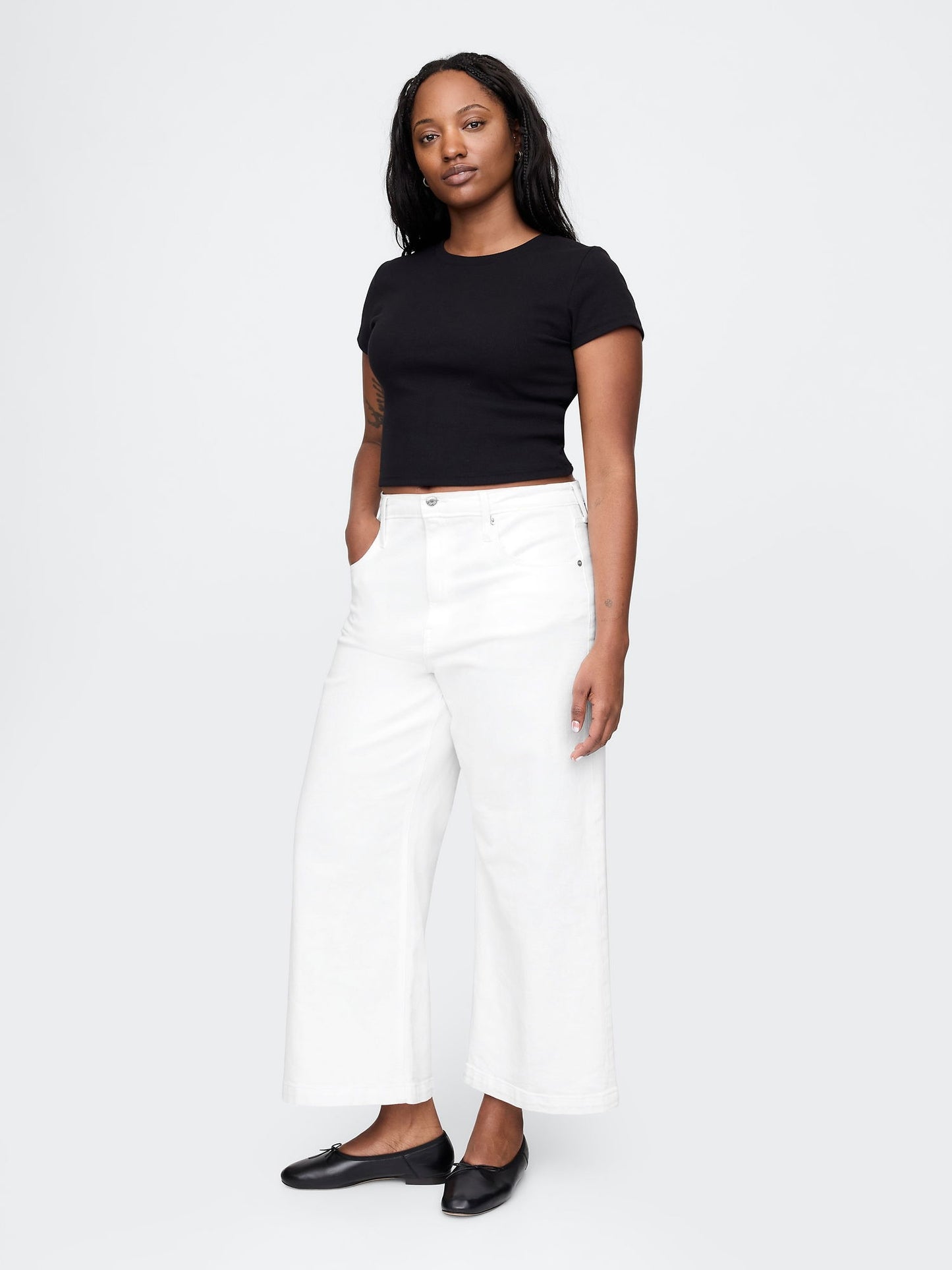 Beyaz High Rise Stride Wide-leg Ankle Jean Pantolon