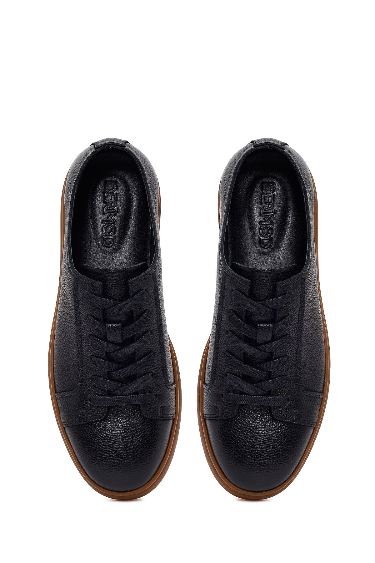 Erkek Siyah Bağcıklı Deri Sneaker