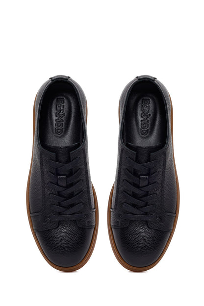 Erkek Siyah Bağcıklı Deri Sneaker