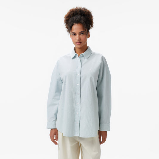 Nautica Kadın Yeşil Regular Fit Çizgili Gömlek