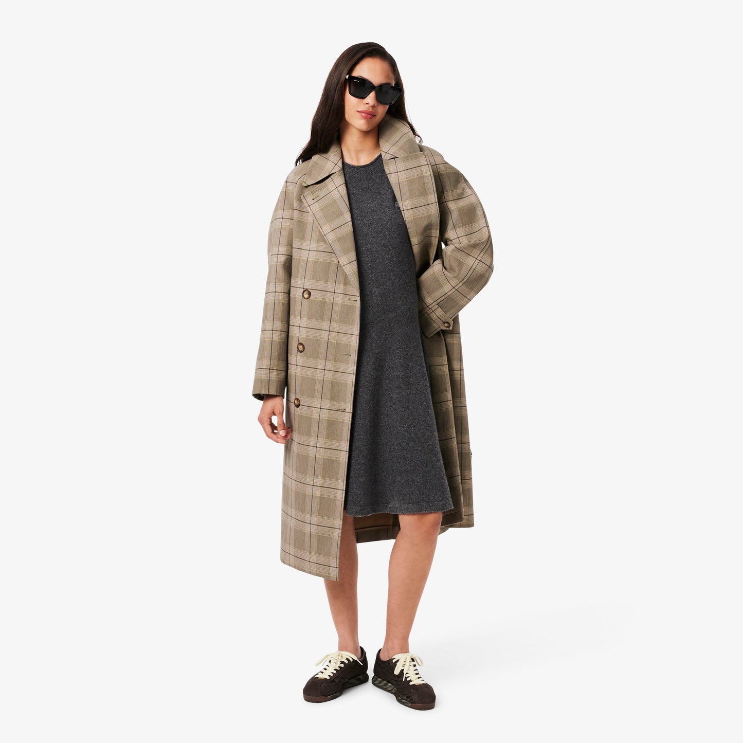 Lacoste Kadın Classic Fit Uzun Kollu Bisiklet Yaka Koyu Gri Elbise