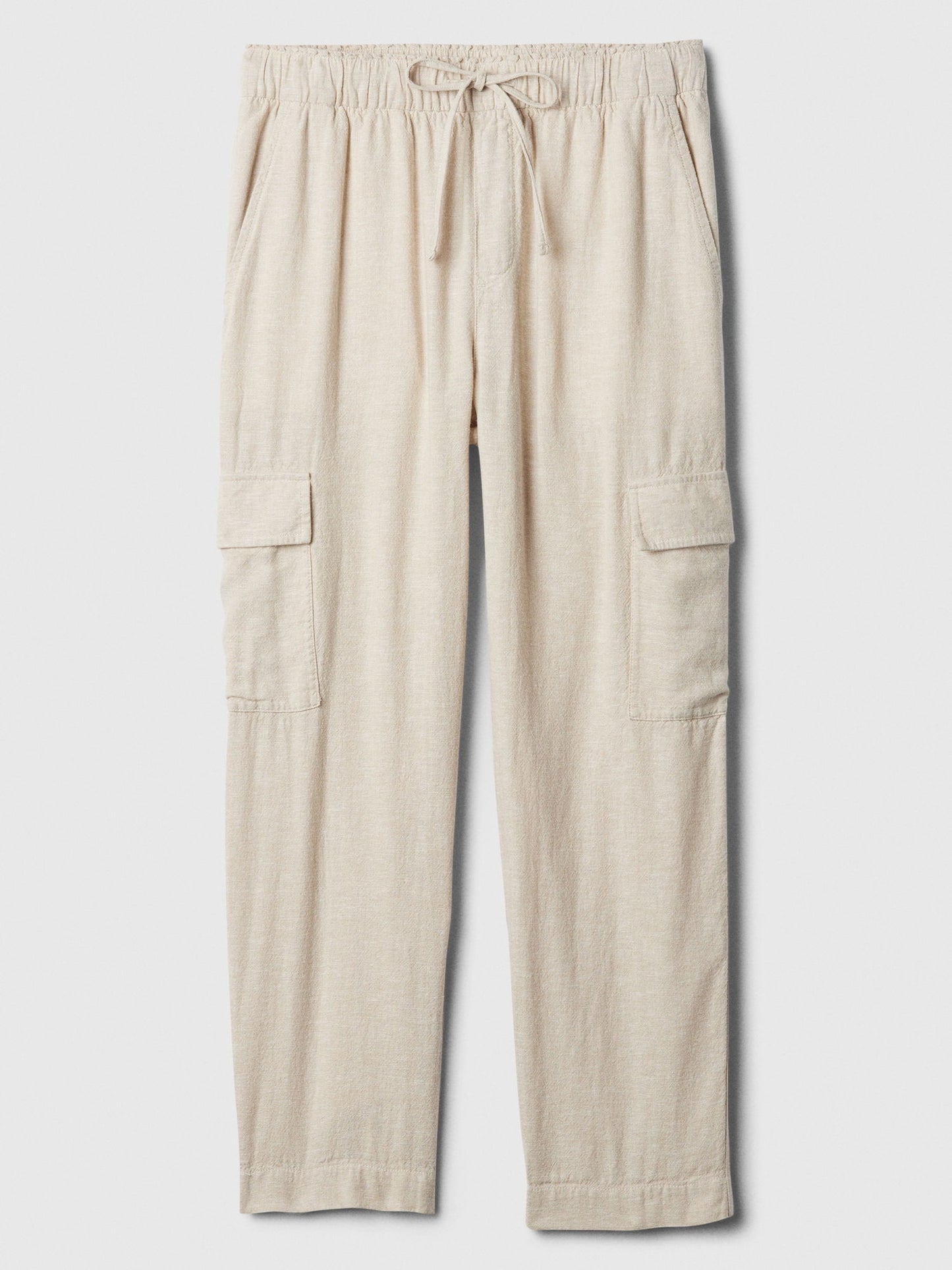 Bej Mid Rise Easy Keten Karışımlı Kargo Pantolon