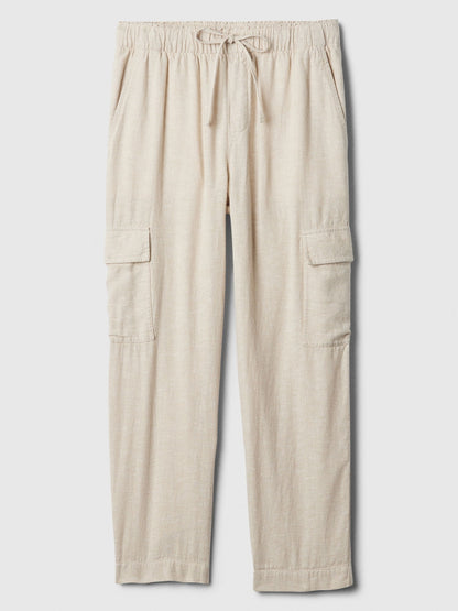 Bej Mid Rise Easy Keten Karışımlı Kargo Pantolon