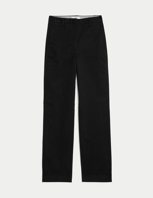 Yüksek Bel Straight Leg Chino Pantolon