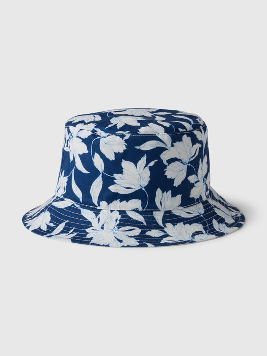 Mavi Çiçek Desenli Bucket Şapka