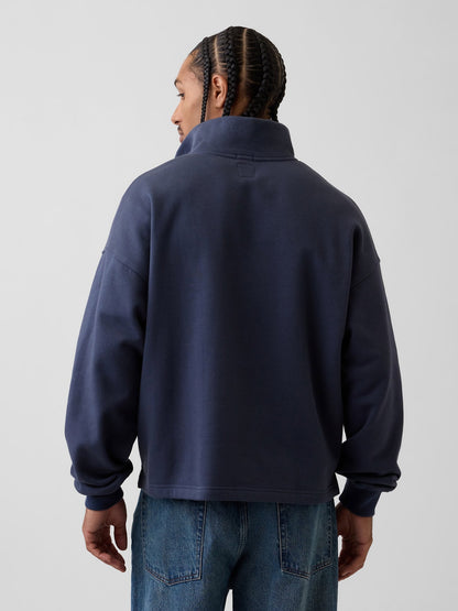 Lacivert Heavyweight Oversized Logo Yarım Fermuarlı Sweatshirt