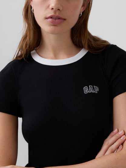 Siyah Ribbed Gap Logo Baby Crop T-shirt