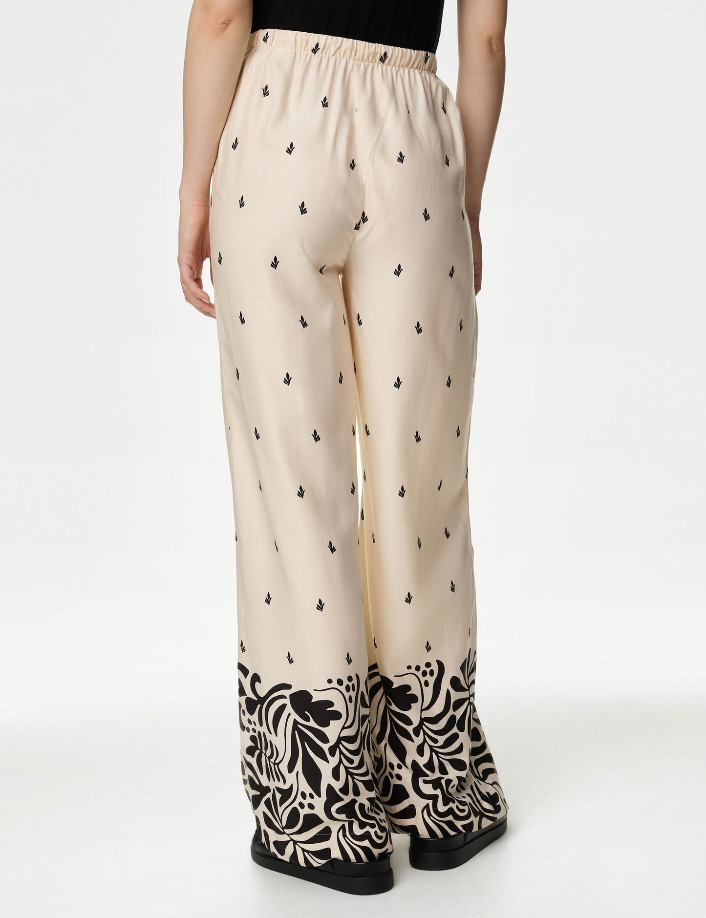 Yüksek Bel Desenli Wide Leg Pantolon