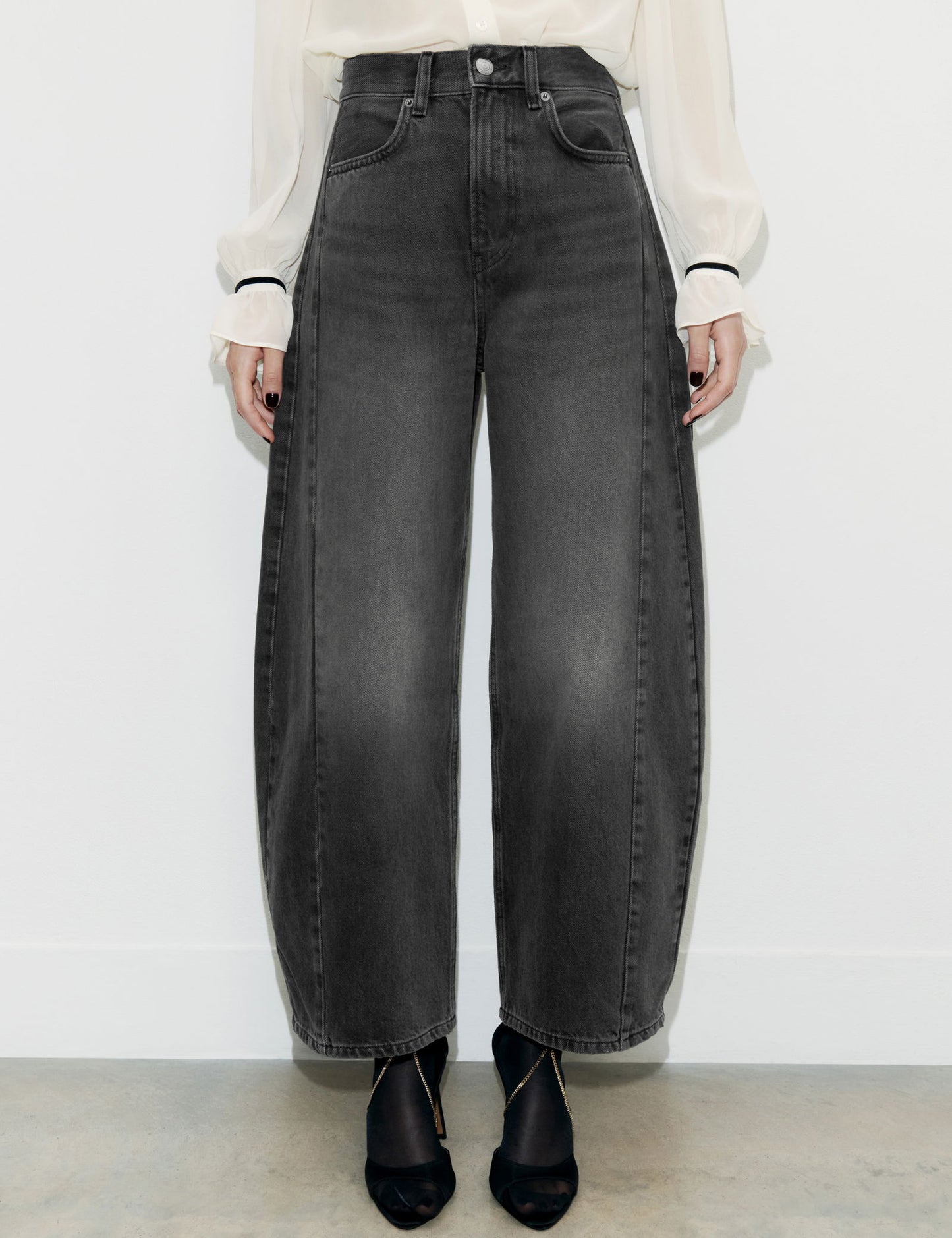 Saf Pamuklu Barrel Leg Jean Pantolon