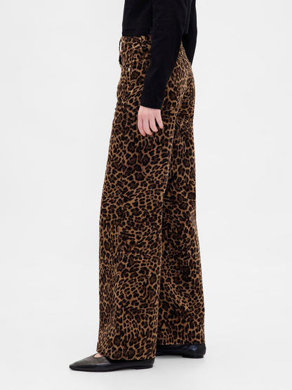 Kahverengi High Rise Kadife Stride Wide-leg Jean Pantolon