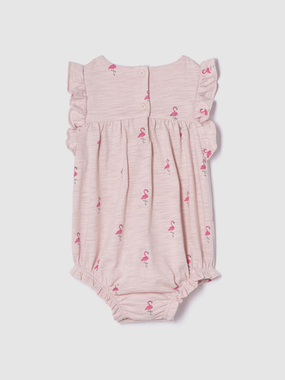 Pembe Organik Pamuk Smocked Balon Kısa Tulum