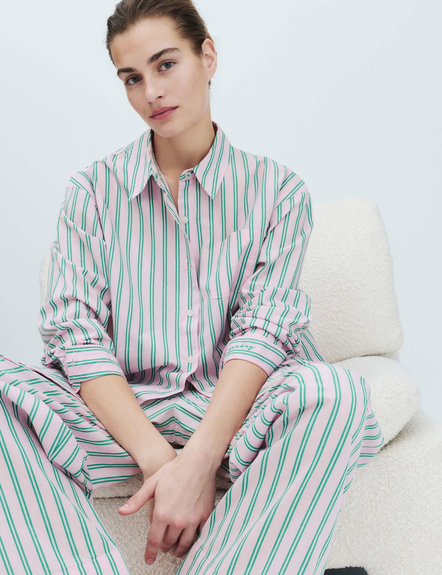 Poplin Çizgili Pijama Üstü