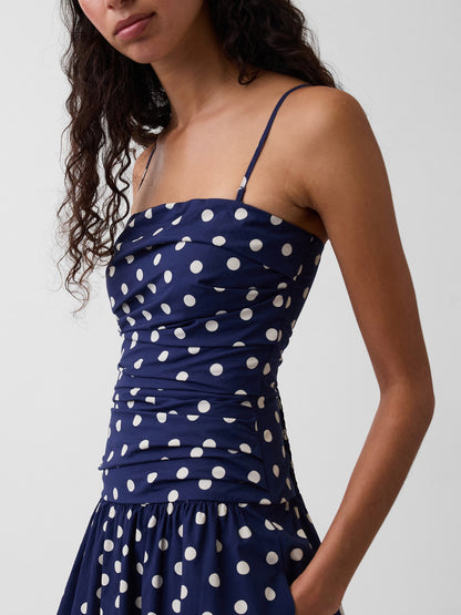 Lacivert Poplin Drop-waist Maxi Elbise
