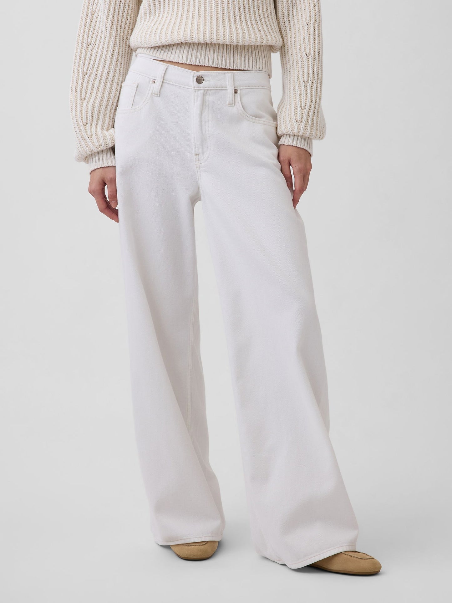 Beyaz Low Rise Ultrasoft Extra Baggy Jean Pantolon