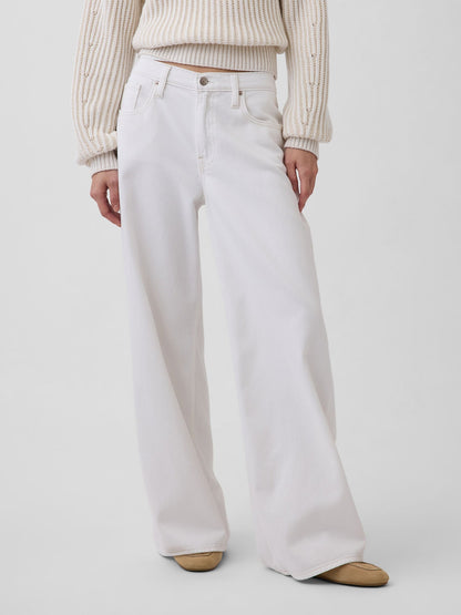 Beyaz Low Rise Ultrasoft Extra Baggy Jean Pantolon