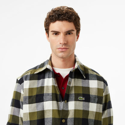 Lacoste Erkek Relaxed Fit Kareli Haki Gömlek