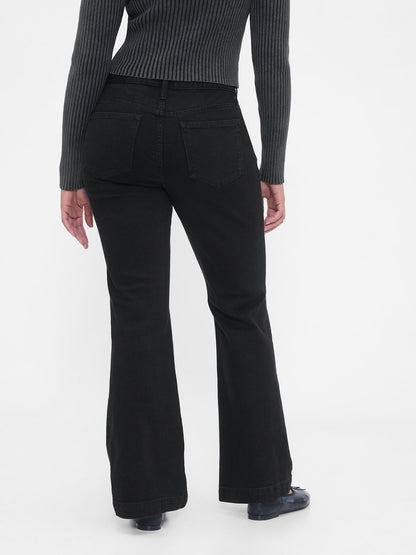 Siyah Low Rise Flare Jean Pantolon
