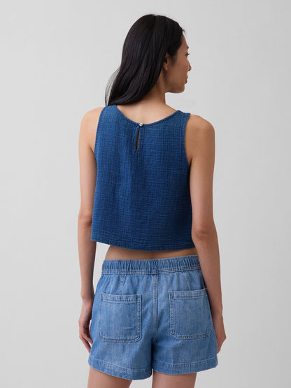 Mavi Pamuk Gauze Denim Shell Askılı Üst