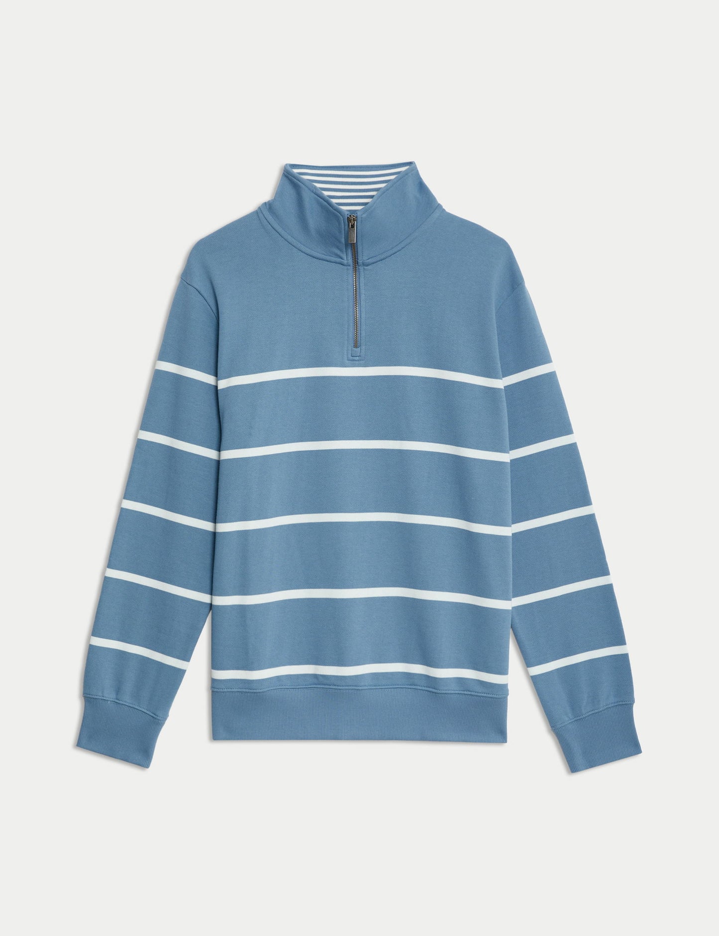 Saf Pamuklu Çizgili Yarım Fermuarlı Sweatshirt