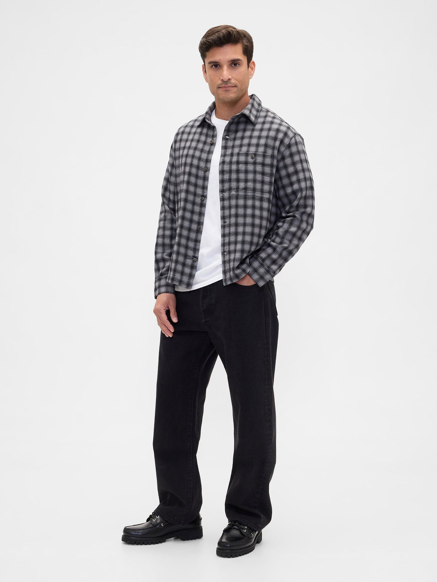 Gri Boxy Fit Flannel Gömlek
