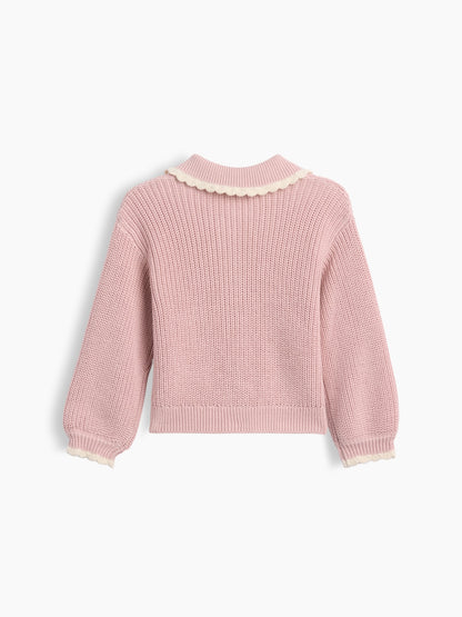 Pembe Polo Yaka Detaylı Triko Hırka
