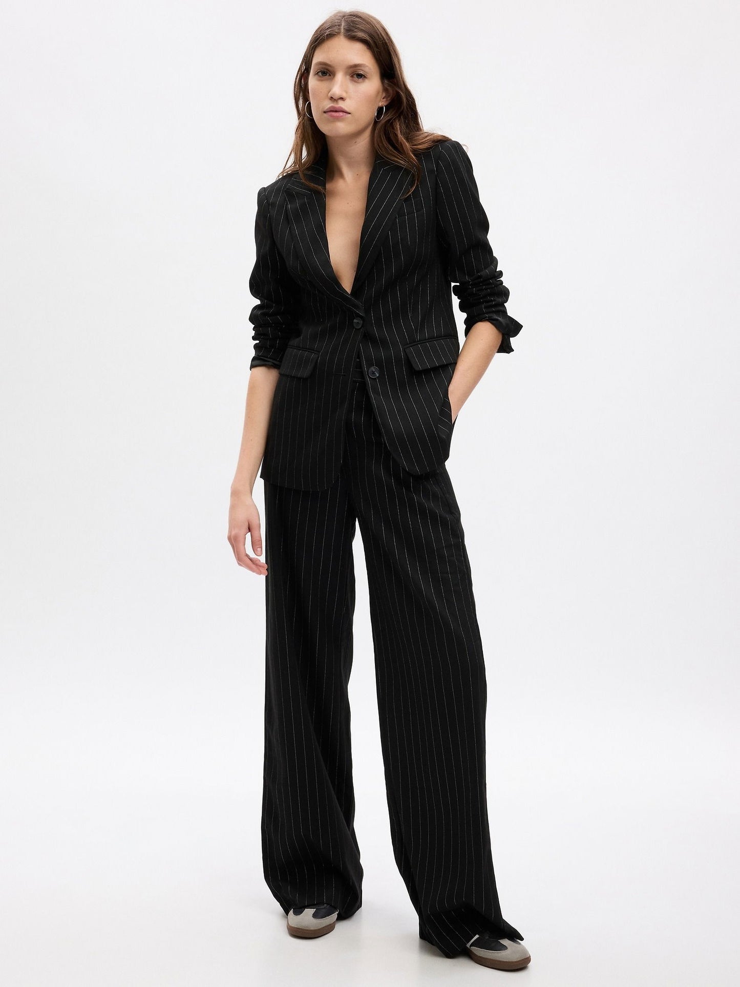 Siyah Metalik Parlak Çizgili Blazer Ceket