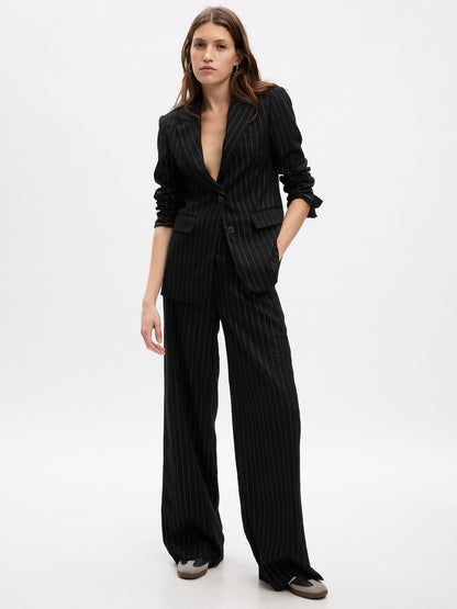 Siyah Metalik Parlak Çizgili Blazer Ceket
