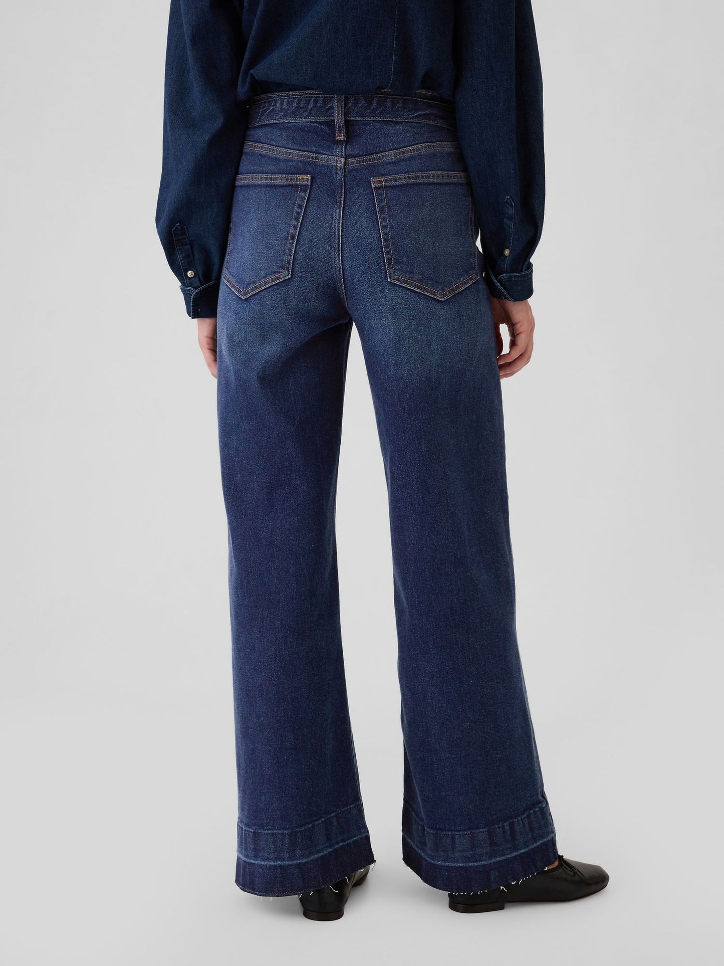 Lacivert High Rise Stride Belted Wide-leg Jean Pantolon