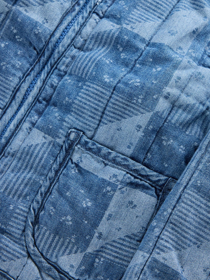 Lacivert Kapitone Patchwork Denim Ceket