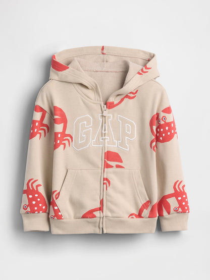 Bej Relaxed Logo Fransız Havlu Kumaş Fermuarlı Sweatshirt