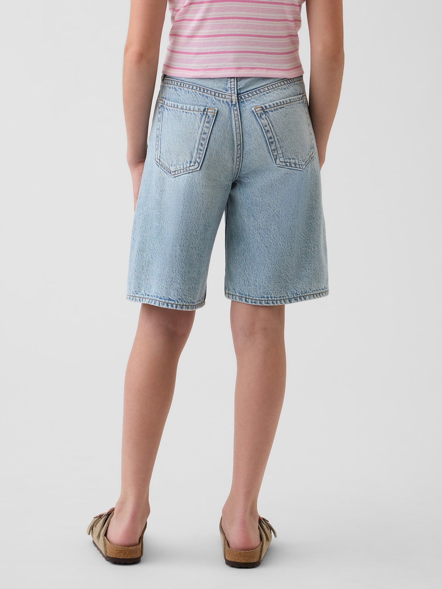 Açık Mavi Mid Rise Longline Denim Şort