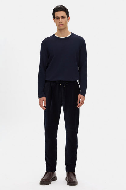 Tween Relaxed Fit Lacivert Fitilli Kadife Kumaş Pantolon