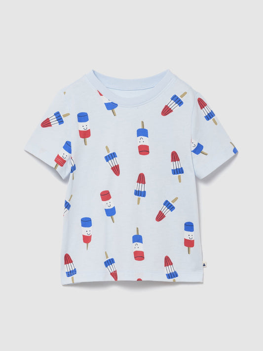 Açık Mavi Grafik Baskılı T-shirt