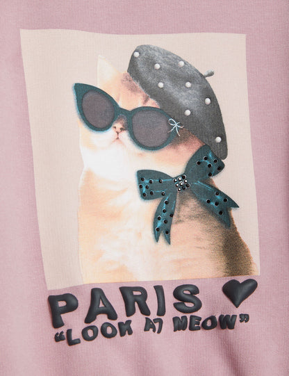 Paris Kedi Desenli Sweatshirt (2-10 Yaş)