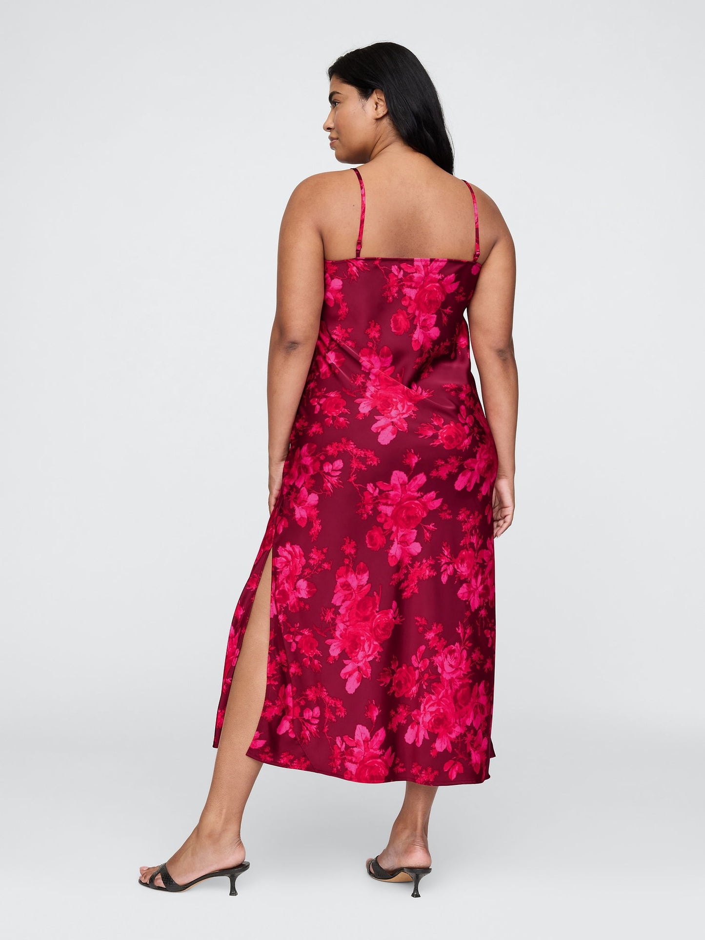 Pembe Geri Dönüştürülmüş Saten Slip Maxi Elbise