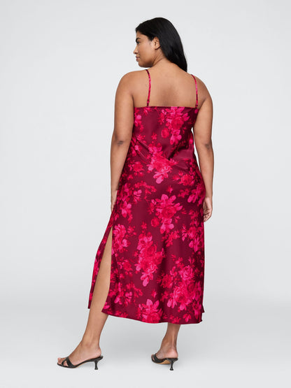 Pembe Geri Dönüştürülmüş Saten Slip Maxi Elbise