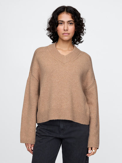 Kahverengi Cashsoft Oversize V Yaka Kazak