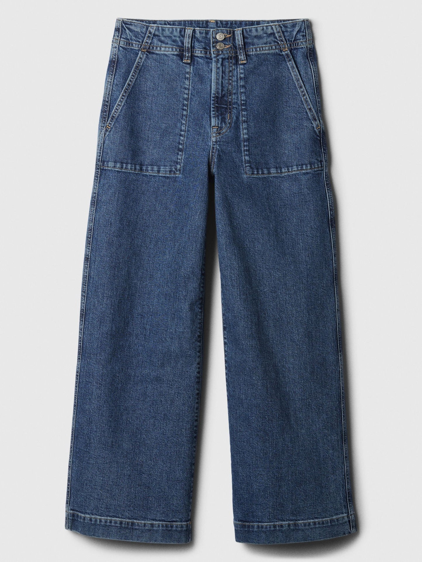 Koyu Mavi High Rise Wide-leg Crop Jean Pantolon