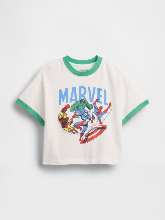 Beyaz Marvel Oversized Grafik Baskılı T-shirt