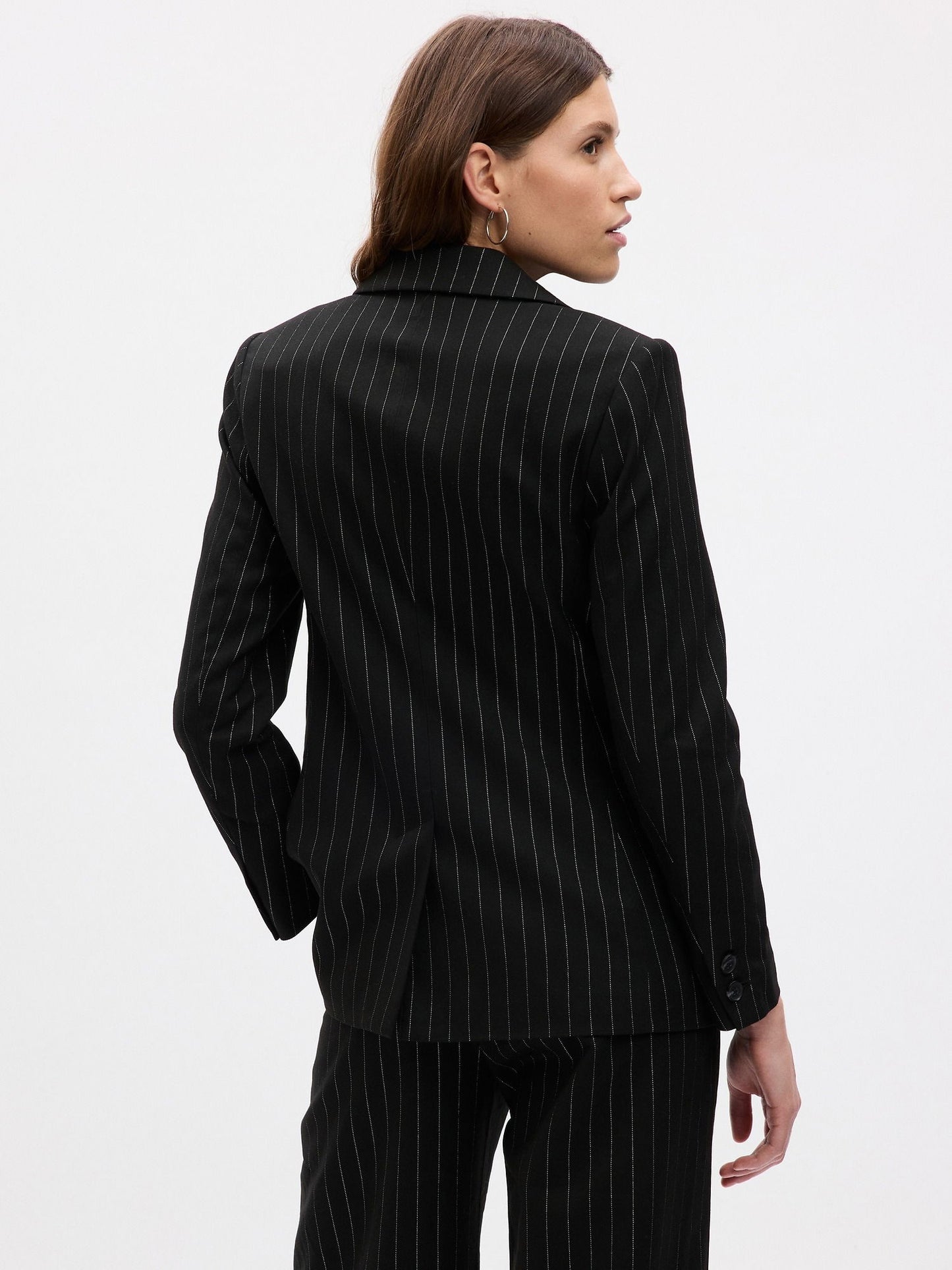 Siyah Metalik Parlak Çizgili Blazer Ceket