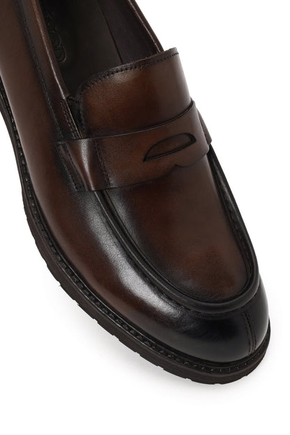 Erkek Kahverengi Deri Casual Loafer