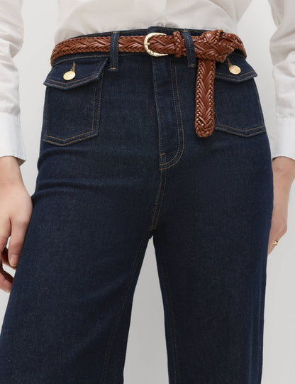 Yüksek Bel Patch Cep Detaylı Ispanyol Paça Jean
