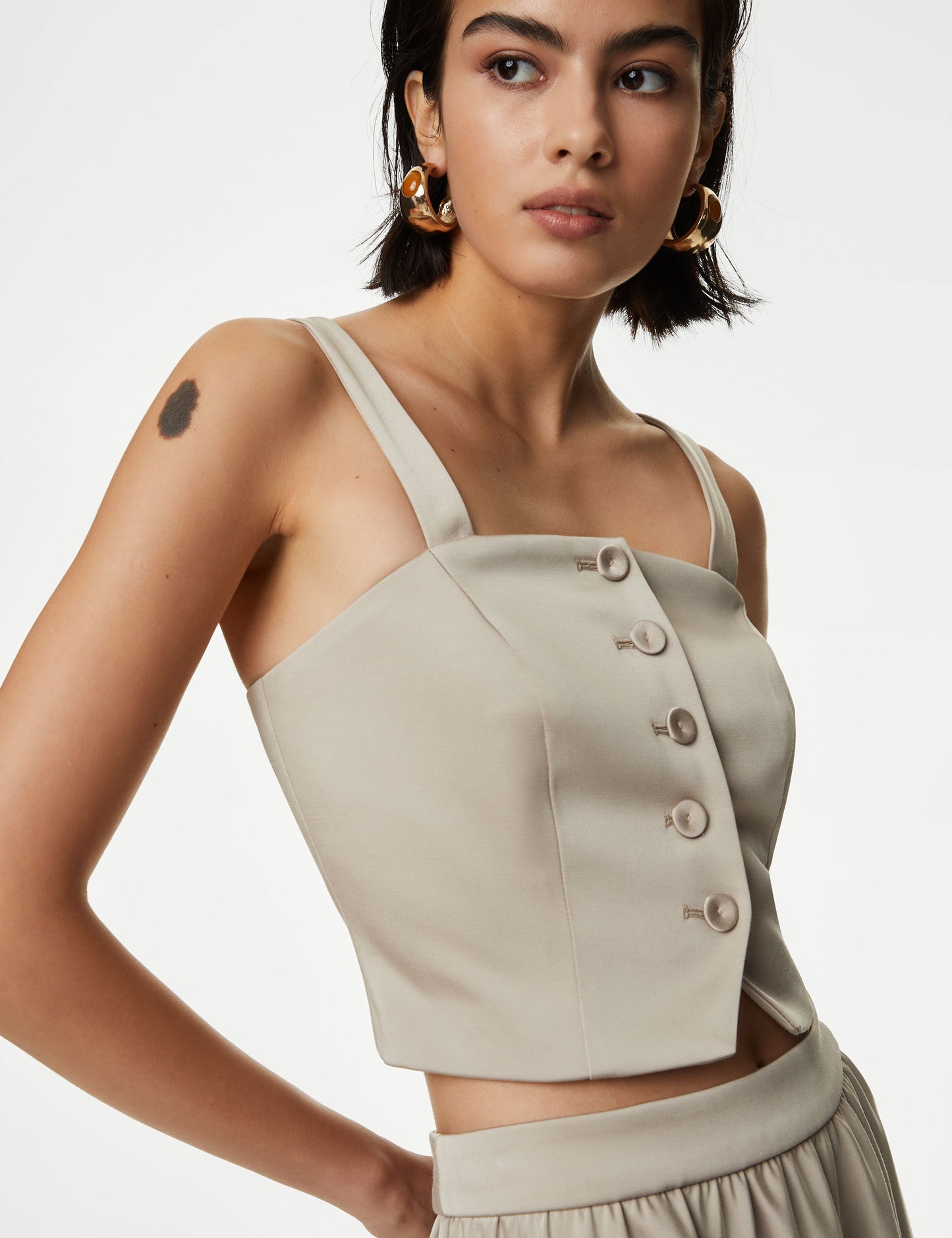 Tailored Fit Crop Saten Yelek