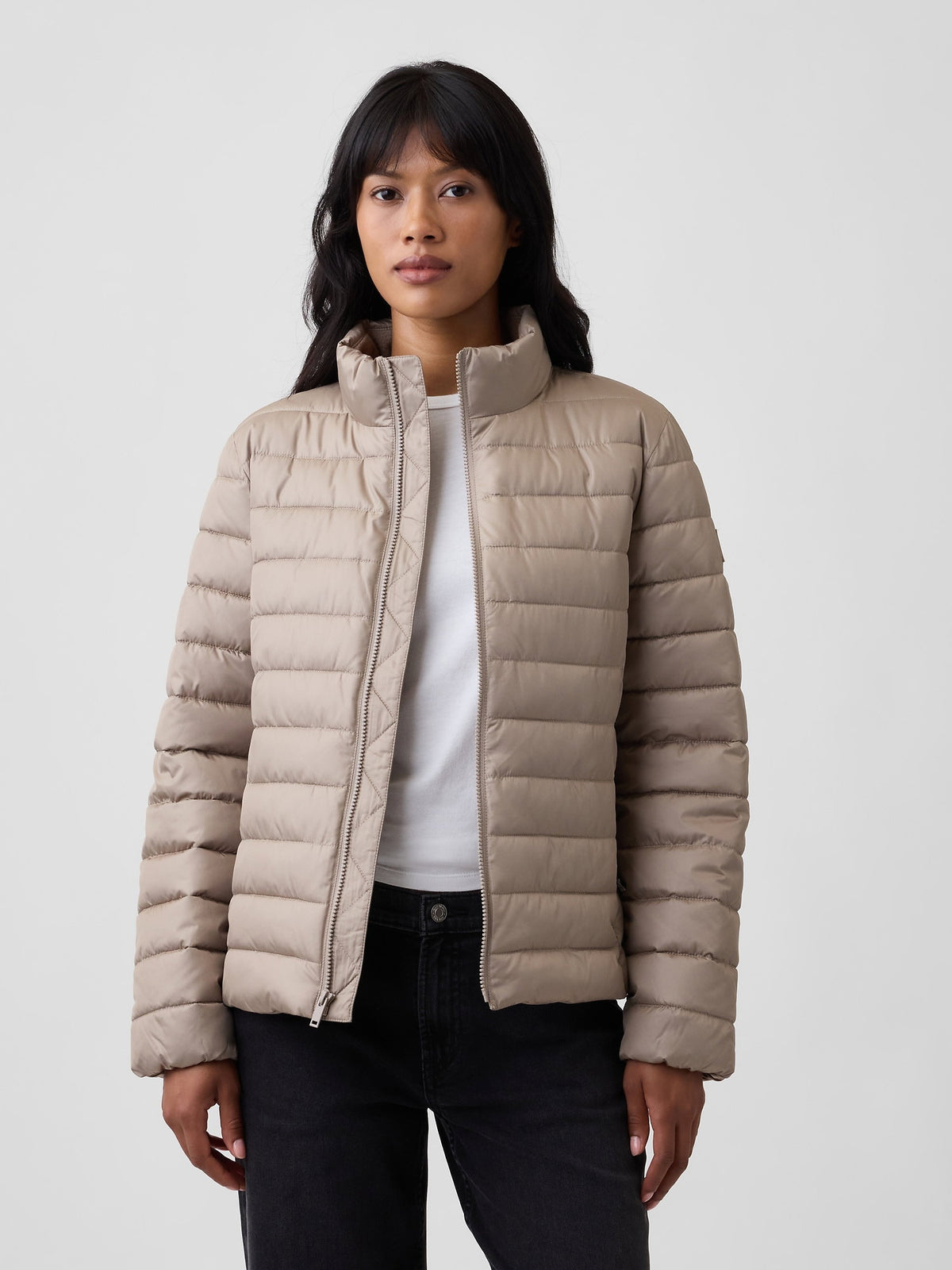 Bej Relaxed Puffer Şişme Mont