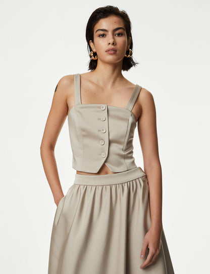 Tailored Fit Crop Saten Yelek