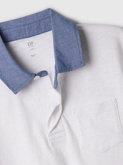 Beyaz Chambray Polo Yaka T-shirt