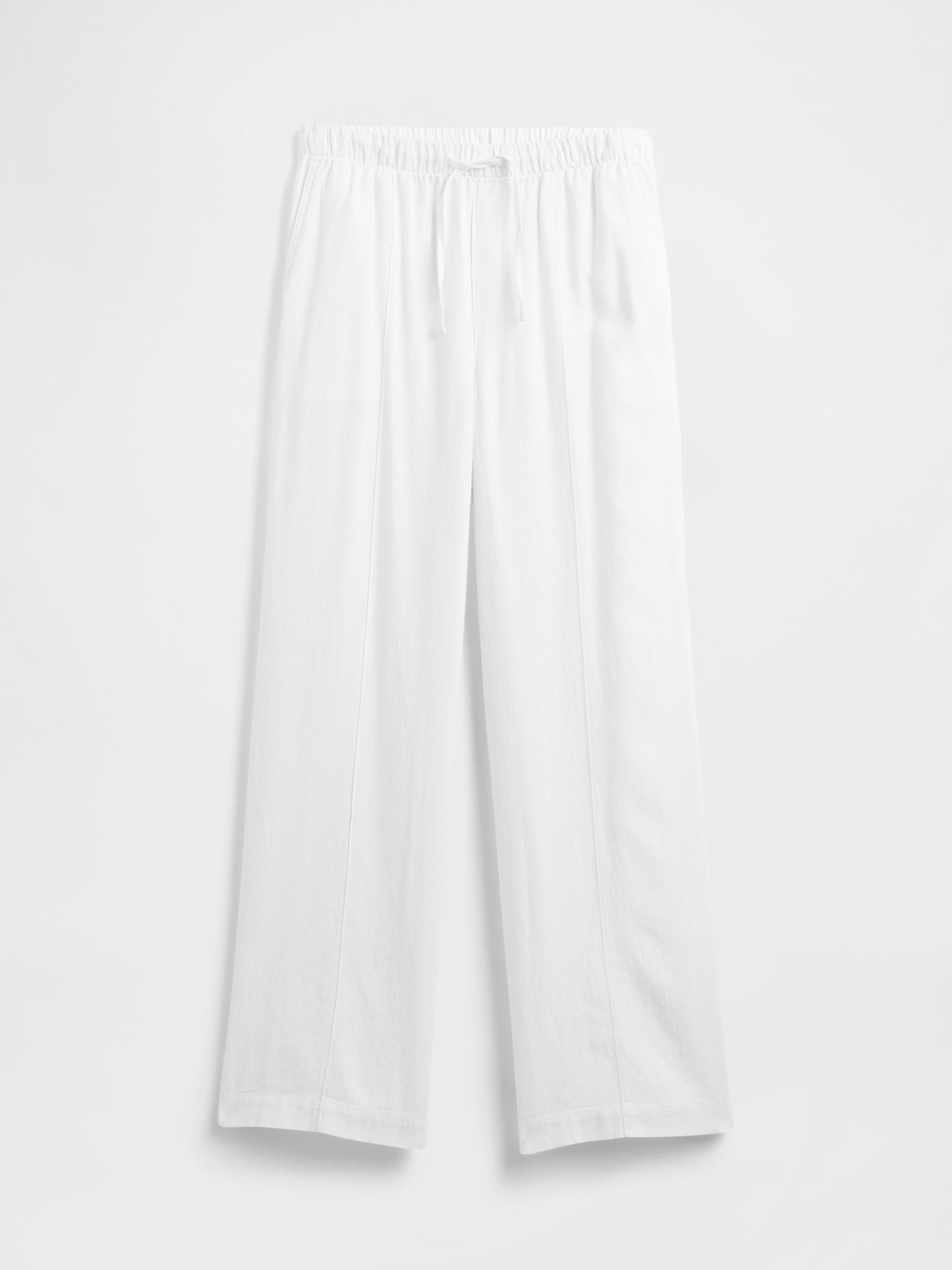 Beyaz Mid Rise Keten Karışımlı Pull-on Wide-leg Pantolon