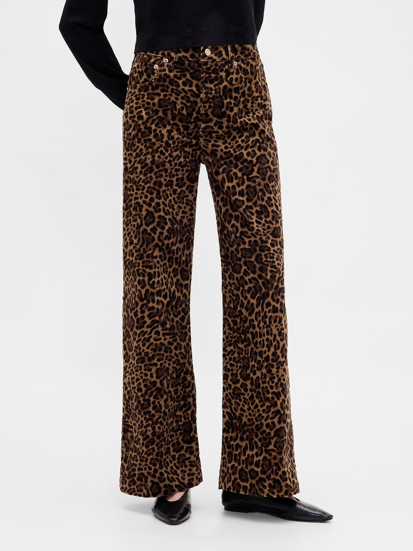 Kahverengi High Rise Kadife Stride Wide-leg Jean Pantolon
