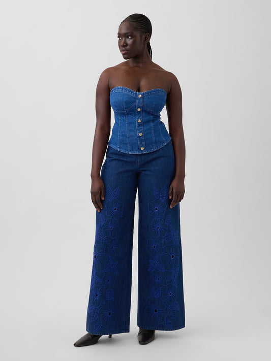 Koyu Mavi Gap × Hfr Low Slung Çiçekli Extra Baggy Jean Pantolon By Atelier Ndigo